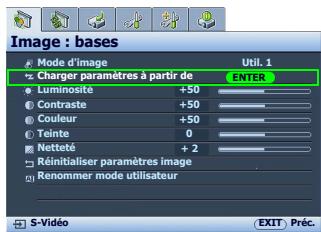 BENQ W500 - Configuration du mode util. 1/util. 2/util. 3 - 1
