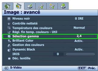 BENQ W500 - Sélection d'un paramètre gamma - 1