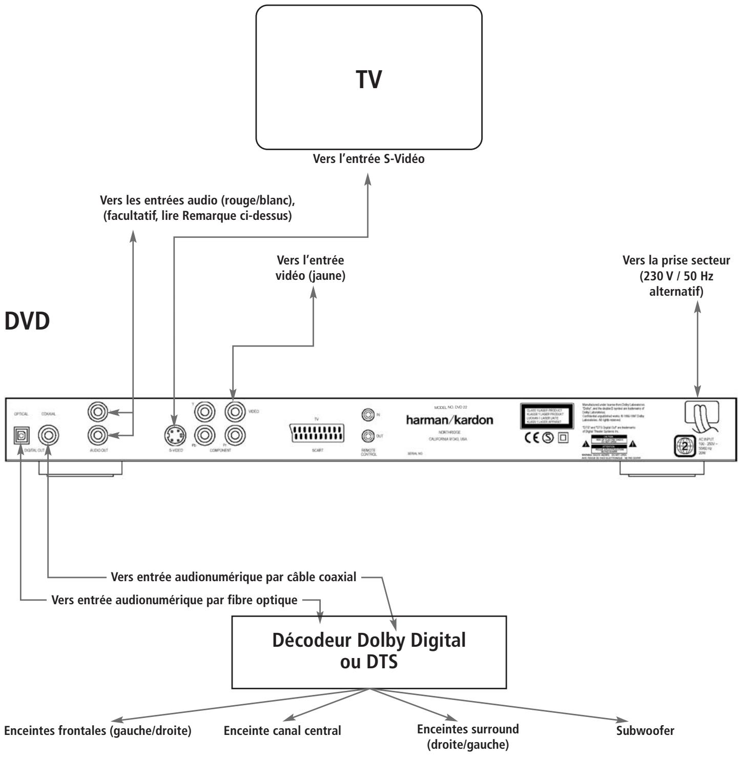 HARMAN KARDON DVD 22 - Branchement à un ampli-tuner équipé d'un décodeur dolby digital (ac-3) ou DTS (digital theater systems). - 1