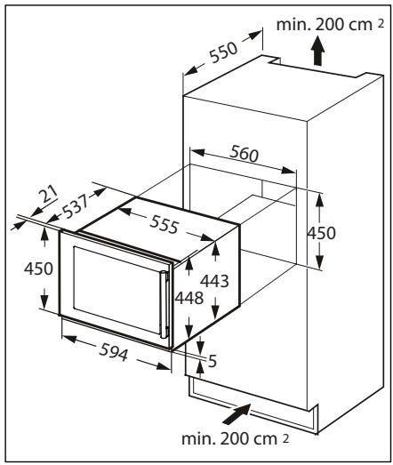 ELECTROLUX ERWO670A - Dimensions d'installation (en mm) et exigences quant à la ventilation - 1