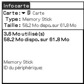 SONY PEG-TG50 - Affichage des informations relatives à un support « memory stick » (info carte) - 1