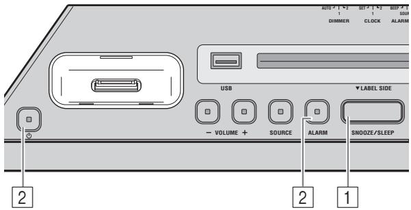 Auto 7 + 1 1 1 SBP 7 DIMMER CLOCK ALARM USB ▼ LABEL SIDE - VOLUME + SOURCE ALARM SNOOZE/SLEEP 2 2 1