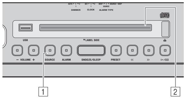 AIR P [1] 1 1 DIMMER CLOCK ALARM TYPE USB LABEL SIDE - VOLUME + SOURCE ALARM SNOOZE/SLEEP PRESET << >> >/DD 1 2