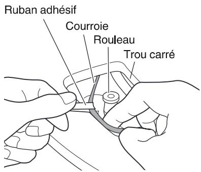 DENON DP-400 - Retirez le ruban adhésif et accrochez la courroie au rouleau. - 1