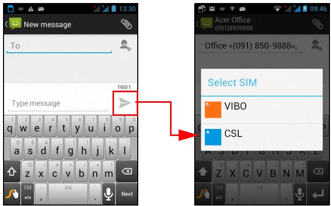 ACER LIQUID Z2 NOIR - Sélectionner quelle SIM utiliser lors de l'envoi d'un SMS - 1