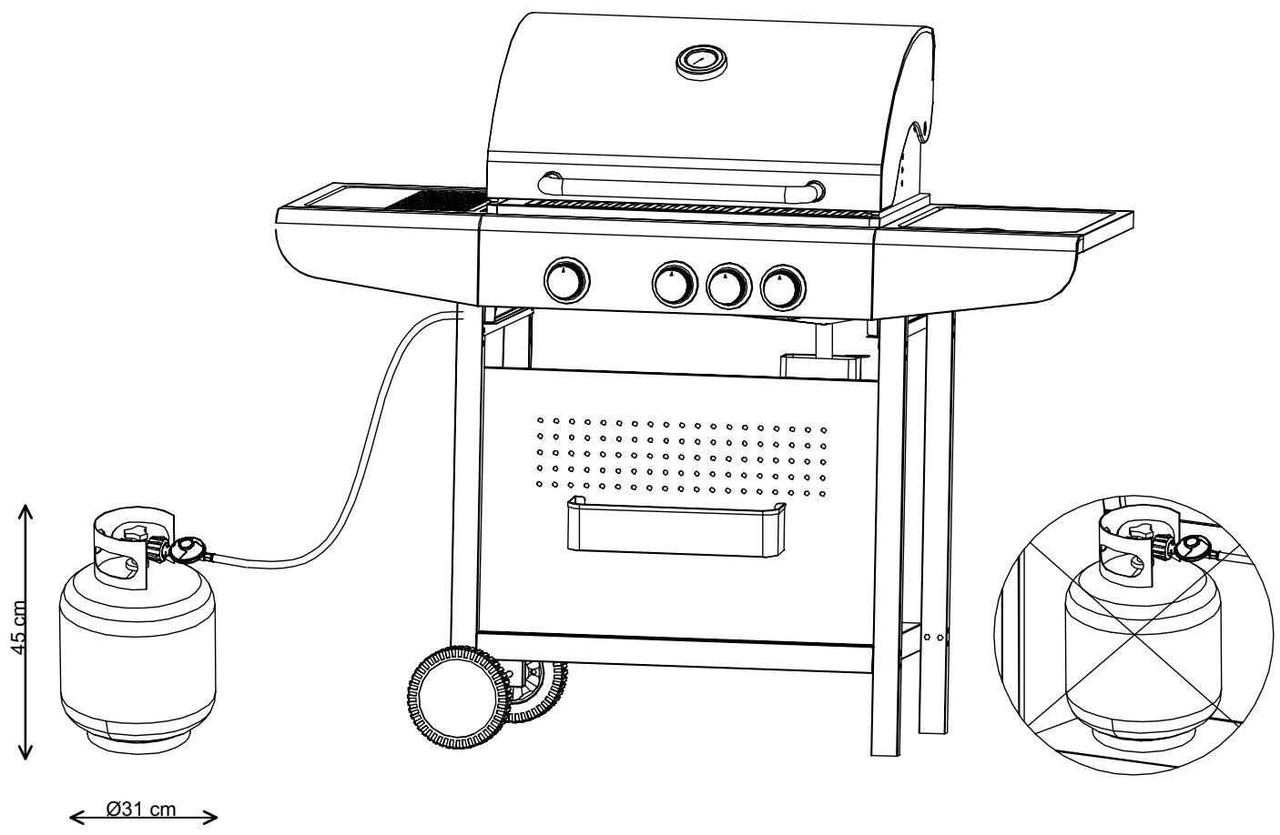BRASERO OL 6454 SB INOX/NOIR - gaz et détendeur - 1