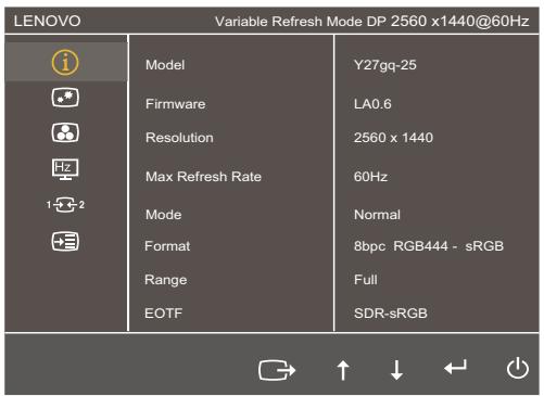 LENOVO 27GQ-25 - En utilisant les contrôles du menu OSD (affichage à l'écran) - 1