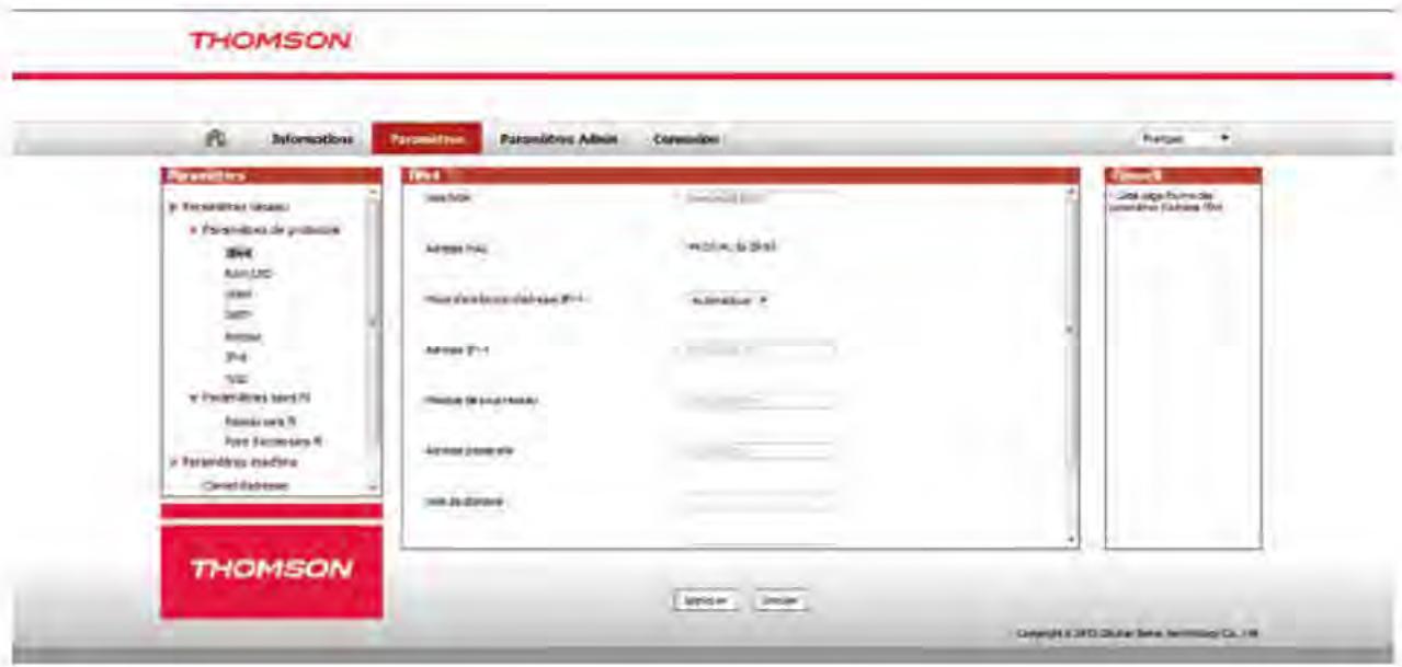 THOMSON TH-2500 - Consulter ou modifier les paramètres réseau - 1