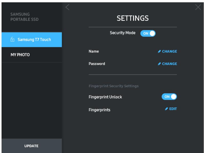 SAMSUNG SSDEXTERNE TZ TOUCH - - Paramètres de sécurité par empeinte - 1