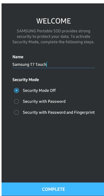 SAMSUNG SSDEXTERNE TZ TOUCH - Configuration du mode de sécurité - 1