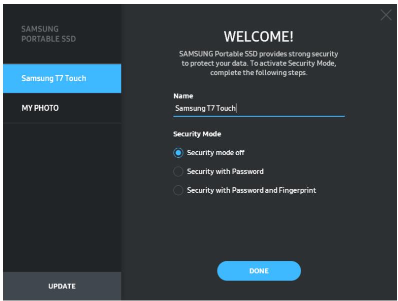SAMSUNG SSDEXTERNE TZ TOUCH - Configuration du mode de sécurité (facultatif) - 1