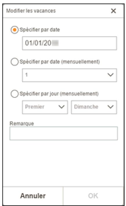CANON TS7450A - Lorsque vous ajoutez des vacances : - 1