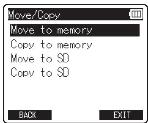 OLYMPUS LS-12 - Appuyez sur la touche + ou - pour sélectionner la position à déplacer ou copier le fichier. - 1