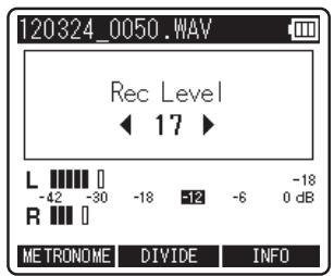 OLYMPUS LS-12 - Appuyez sur la touche ou pour ajuster le niveau d'enregistrement. - 1