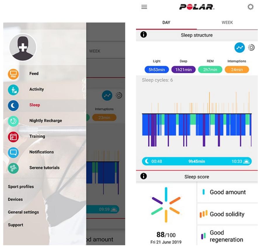 POLAR VANTAGE V2 VERT - Données relatives au sommeil dans l'application et sur le service web polar flow - 1