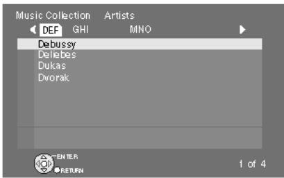 PANASONIC SC-PTX7EGC - Appuyez sur [▲▼] pour sélectionner "Artists" et appuyez sur [ENTER]. - 1