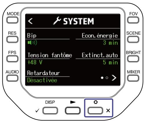 ZOOM Q8n-4K - Pressez SYSTEM en écran settings. - 3