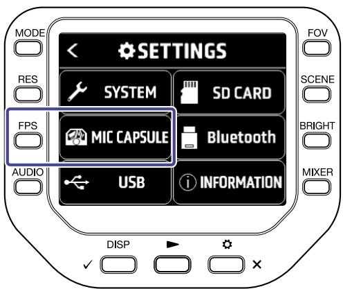 ZOOM Q8n-4K - Pressez MIC capsule en écran settings. - 1