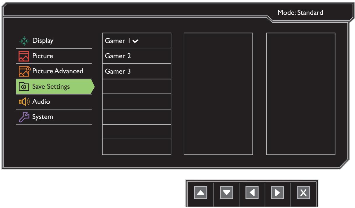BENO XL2411Z - Menu enregistrer paramètres - 1