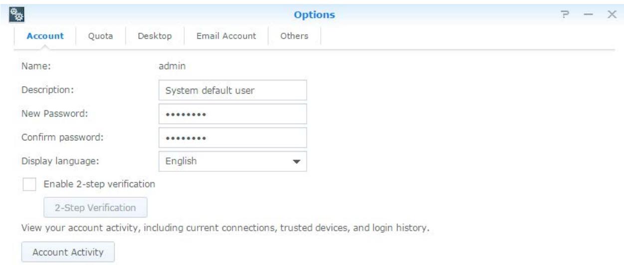 SYNOLOGY DS418play - Pour gérer les paramètres personnels : - 1