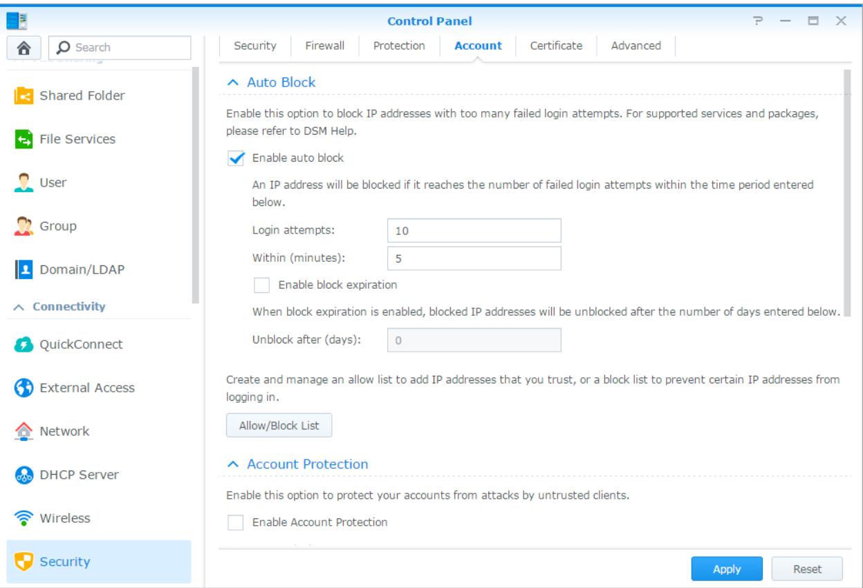 SYNOLOGY DS418play - Blocage automatique des tentatives de connexions douteuses - 1