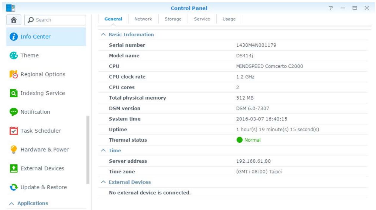 SYNOLOGY DS418play - Vérifier les informations système - 1