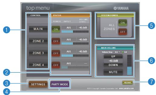 PNI RXA3050 TITANE - Écran du menu principal - 1