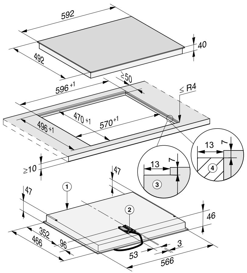 MIELE KM6520 - Cotes d'encastrement - à fleur de plan - 1