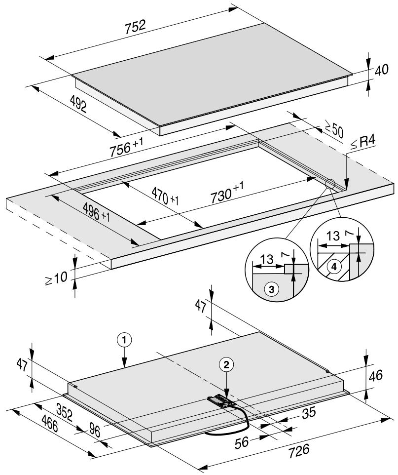 MIELE KM6520 - Cotes d'encastrement - à fleur de plan - 2