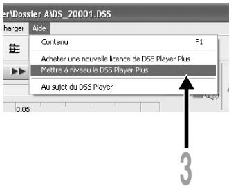 OLYMPUS DS2 - Sélectionnez [Mettre à niveau le DSS Player Plus] à partir du menu [Aide]. - 1