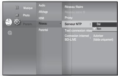 SAMSUNG HT-BD8200T - Réglage du serveur NTP (utilisé pour retrouver les informations relatives à l'heure depuis le serveur NTP) - 1