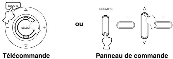 YAMAHA DPX-1 - Appuyez sur la touche ESCAPE ou  pour ramener le curseur au groupe de menus. - 1