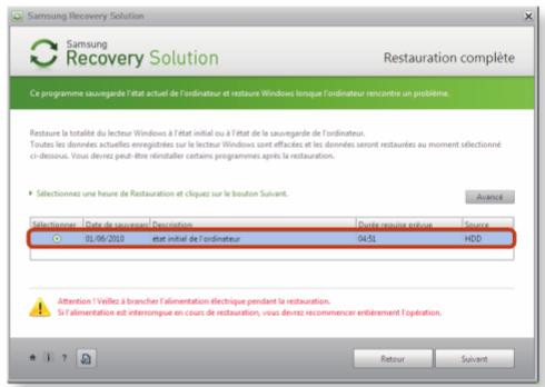 SAMSUNG fP-fC110-AOGFR - Sélectionnez restauration de base ou restauration complète à partir du menu restauration. - 1