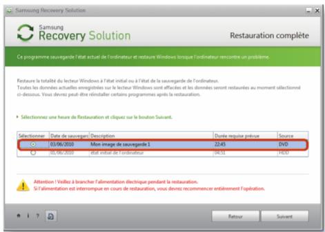 SAMSUNG fP-fC110-AOGFR - Quand l'écran du menu initial s'affiche, cliquez sur restaurer puis cliquez sur restauration complète. - 1