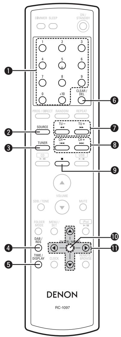 DENON DM-37 - Touches utilisables lorsque la fonction est réglée sur "TUNER - 1
