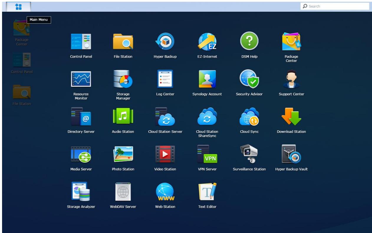 SYNOLOGY DS916+ - Ouvrez les applications et les paquets avec le menu principal - 1