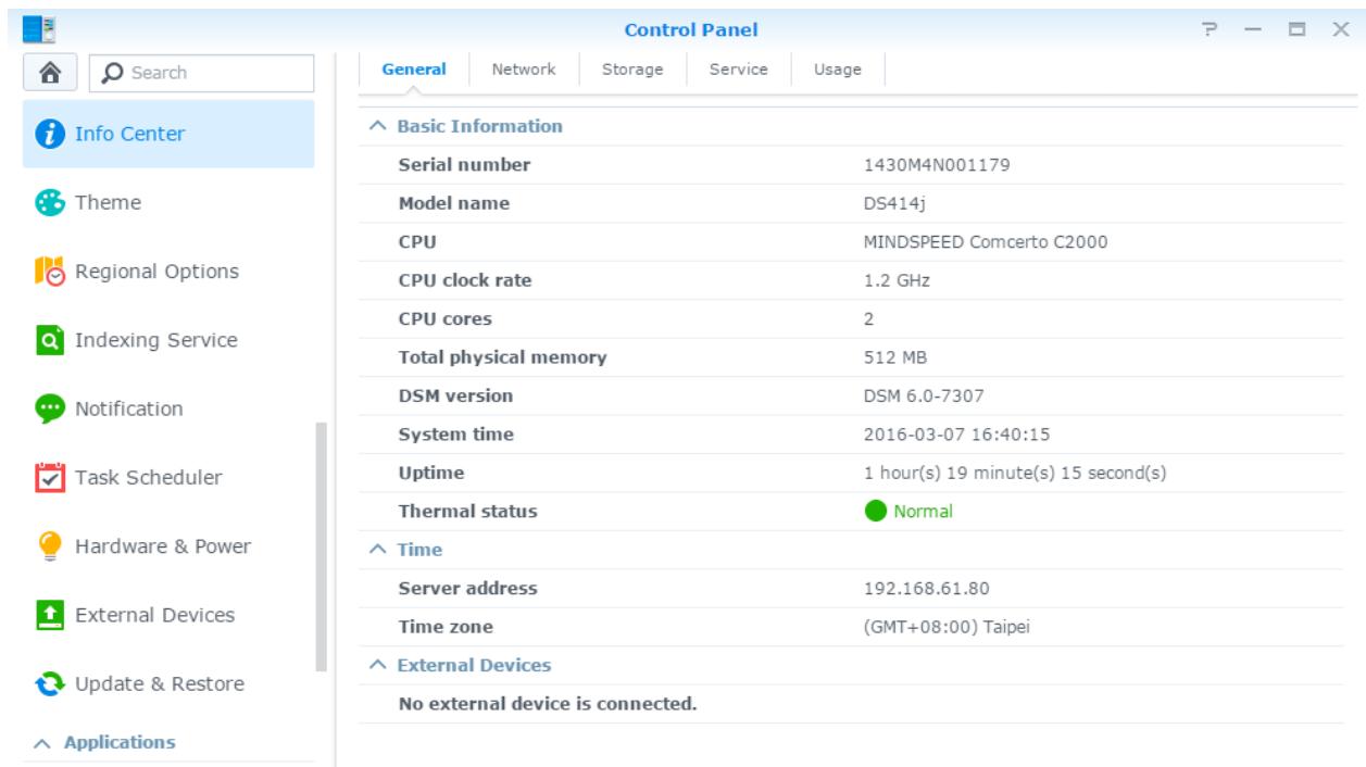 SYNOLOGY DS916+ - Vérifier les informations système - 1