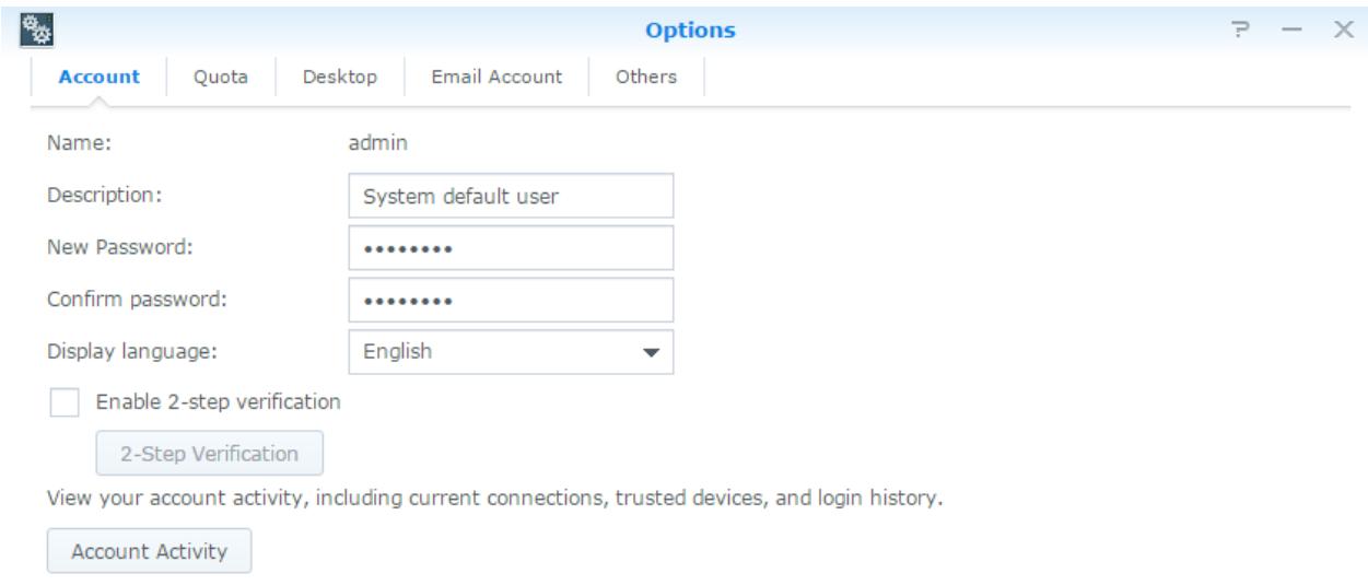 SYNOLOGY DS916+ - Pour gérer les options personnelles : - 1