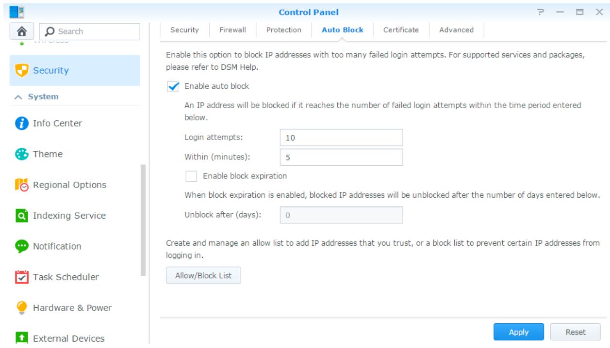 SYNOLOGY DS916+ - Blocage automatique des tentatives de connexions douteuses - 1