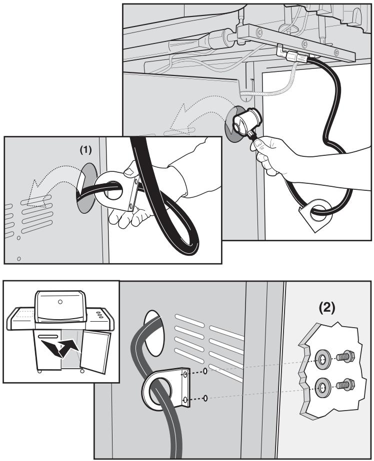 WEBER SPIRIT PREMIUM S320 - Avertissement: le flexible doit être fixé sur le panneau latéral à l'aide du support de maintien prévu à cet effet. sinon, vous pourriez endommager le flexible, et provoquer un incendie ou une explosion, ce qui risquerait d'être à l'origine de blessures graves voire mortelles, ainsi que de dommages matériels. - 2