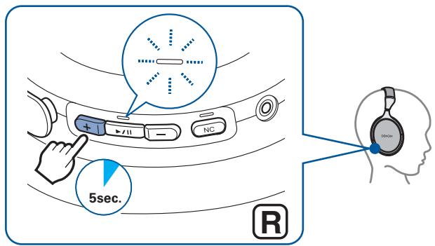 DENON ACCAH-GC30E - Appuyez sur la touche de volume “+” et maintenez-la enfoncée pendant environ 5 secondes en mode d'appariement. - 1