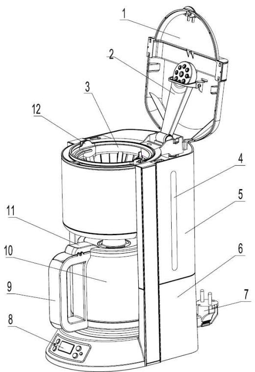 BRANDT CAF 1015 EW - description de la cafetière - 1