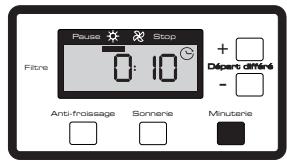 BRANDT EFE 8333 F - - Option "complément de séchage": cette fonction vous permet d'ajouter du temps de séchage à la fin d'un programme par plage de 10 minutes en appuyant successivement sur la touche "minuterie". - 2