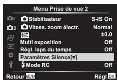 OLYMPUS E-M10 MKIV NU ARGENT - Options du mode Silence (Paramètres Silence [♥]) - 1