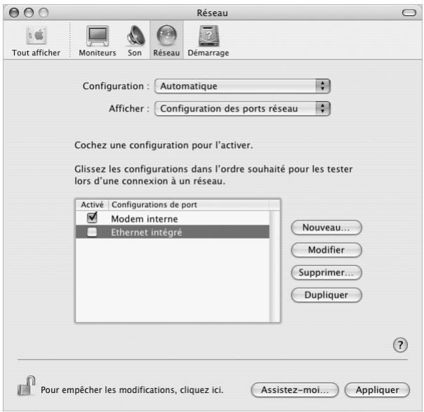 APPLE iBook G4 - Pour configurer l'utilisation du port de modem interne dans les préférences réseau : - 1