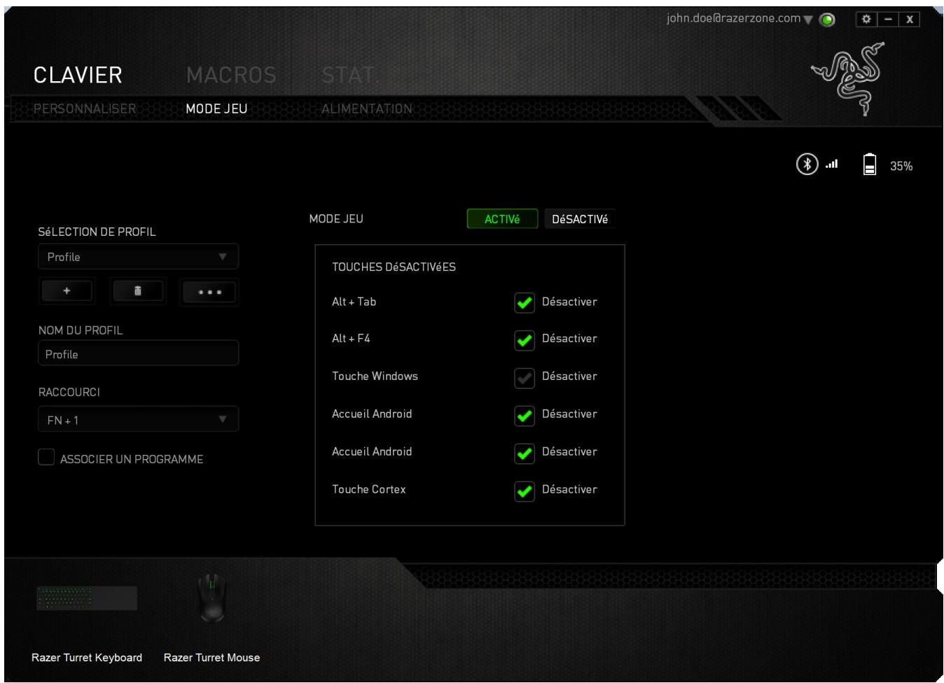 RAZER TURRET - ONGLET MODE JEU - 1