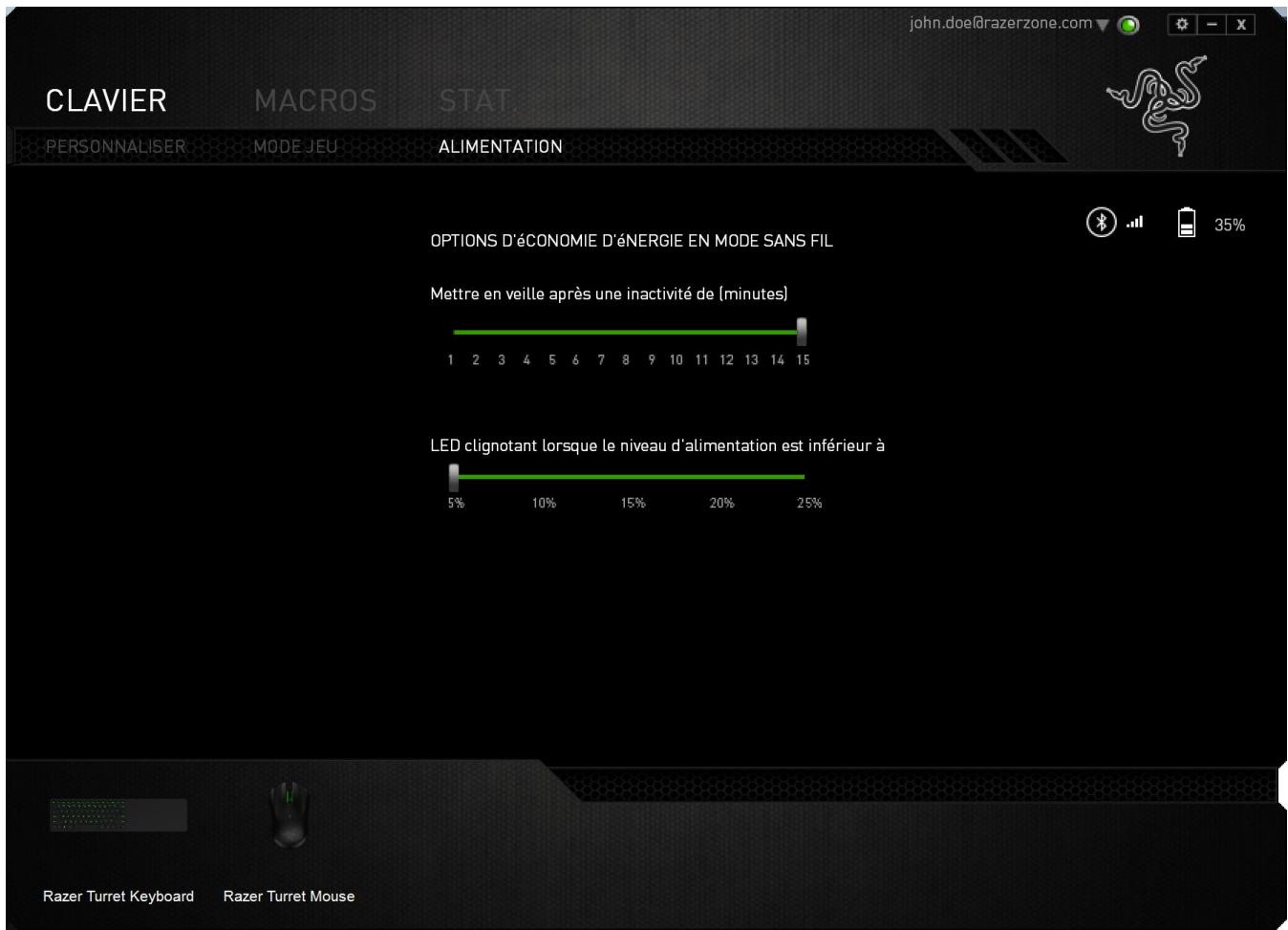 RAZER TURRET - ONGLET ALIMENTATION - 1