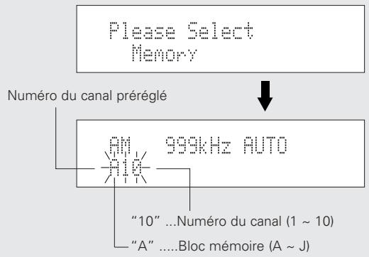 DENON TU 1500AE - Tandis que le menu est affché, tourner la molette TUNING/PRESET pour sélectionner "Memory", puis appuyer sur la molette TUNING/PRESET. - 1