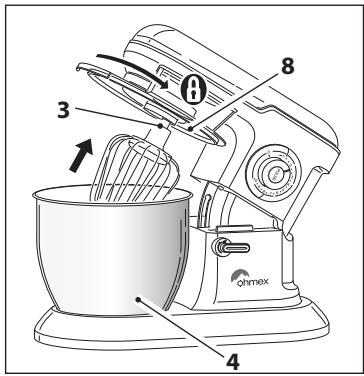 OHMEX OHM-SMX-4100 - N'utilisez pas l'appareil sans le couvercle anti-éclaboussures (8). - 2