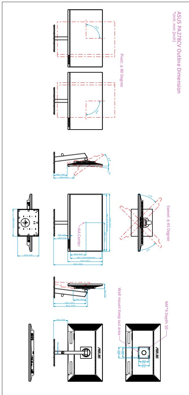 ASUS PA278CV - Dimensions du contour - 1